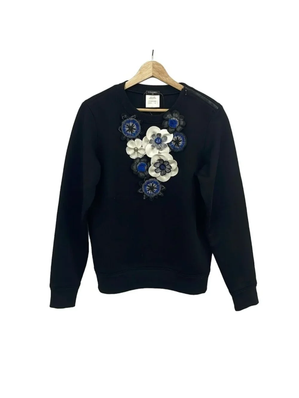 Chanel Sweatshirt 38 M Black White Multi Long Sleeve Camouflage Pattern
